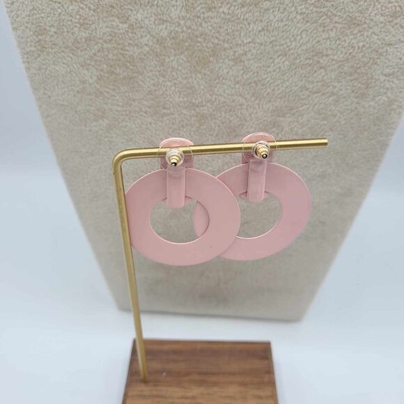 J Crew Pink Enamel Circle Earrings - Picture 3 of 12